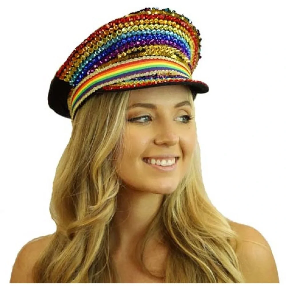 RAINBOW PRIDE SEQUIN CAPTAIN HAT - NWT!